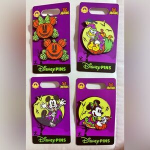 Disney Parks 2024 Halloween 5 Pin Set Mickey Donald Minnie Pumpkins New On Card